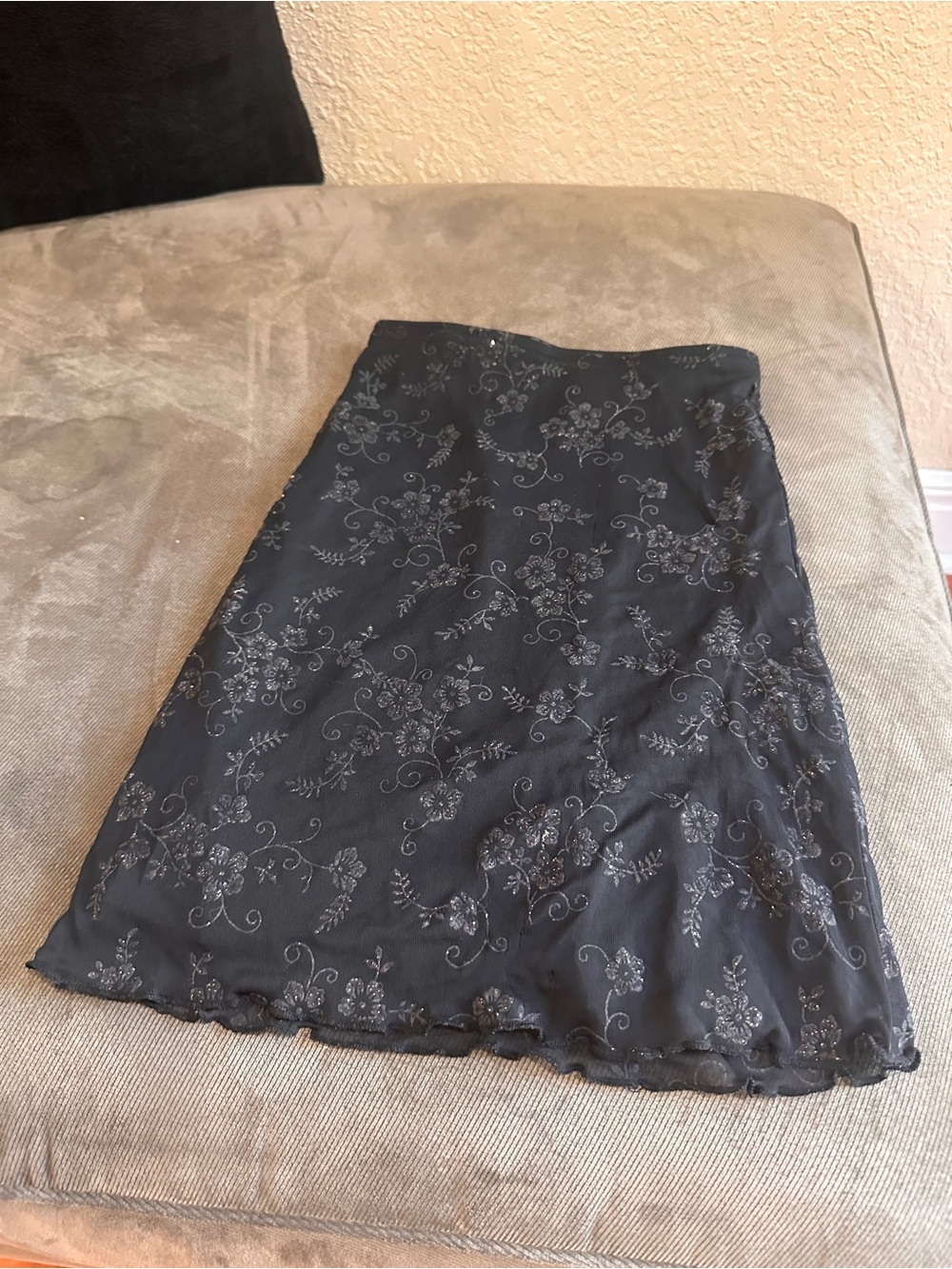 Vintage y2k Cherokee Black Floral Lace Midi Skirt